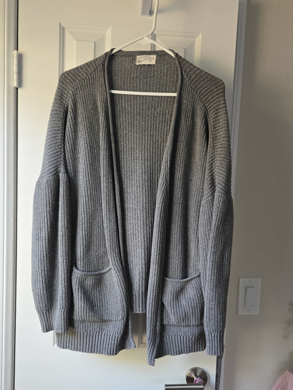 Universal Thread Gray Ribbed Open-Front Cardigan with Pockets
